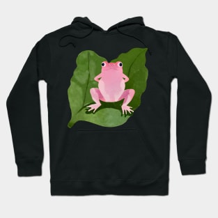 Pink frog in the middle of a green leaf Hoodie